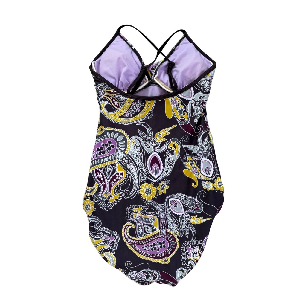 Athleta Womens Swimsuit Sz 4T 40C 38D 36DD Underwire Gray Paisley One Piece - Picture 2 of 10